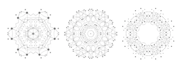 Symmetric Lattice Shape Molecular Structure Thin Lines Dots 만달라 프랙탈 — 스톡 벡터