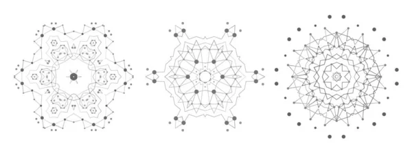 Uppsättning Symmetrisk Väven Form Molekylär Struktur Med Tunna Linjer Och — Stock vektor