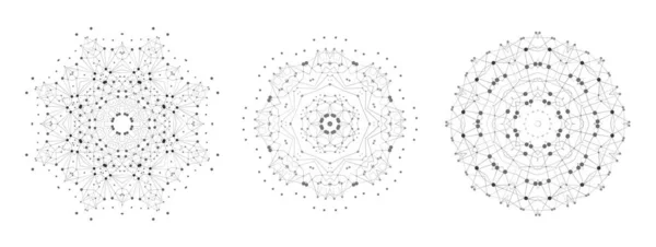 対称格子形状 細い線とドットを持つ分子構造のセット 曼荼羅 フラクタル — ストックベクタ