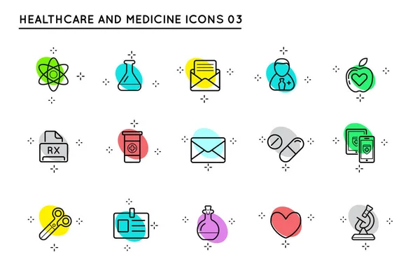 Médicaments Icônes Connexes Vecteur Mince Ensemble Icônes Coloré Soins Santé — Image vectorielle