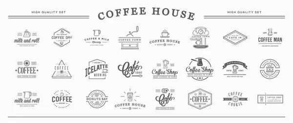 Big Set Vector Coffee Sign Elements White Background — Stock Vector