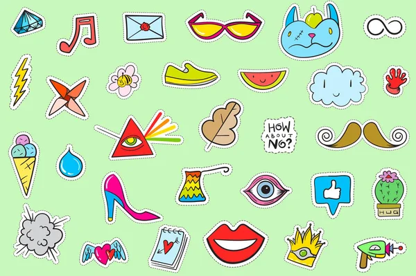 Şirin Renkli Modern Yama Seti. Moda bantları. Çizgi film 80 'ler - 90' lar tarzı.