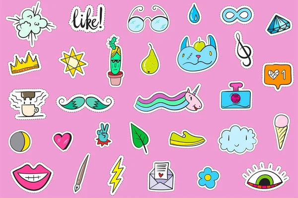 Şirin Renkli Modern Yama Seti. Moda bantları. Çizgi film 80 'ler - 90' lar tarzı.