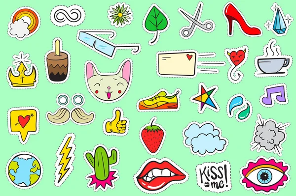 Şirin Renkli Modern Yama Seti. Moda bantları. Çizgi film 80 'ler - 90' lar tarzı.