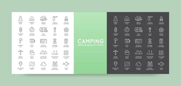 Conjunto Thin Vector Outdoor Hunting Camping Sport Elements Illustration Pode — Vetor de Stock