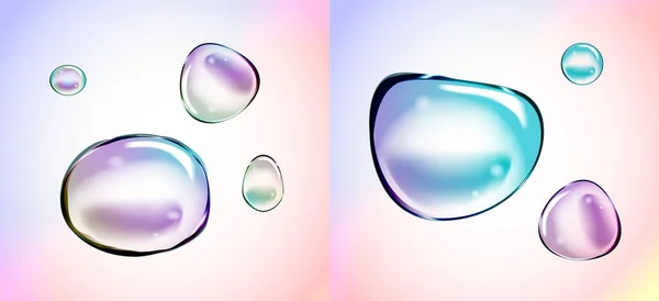 Vector Rainbow Мыльные Пузыри Воды Набор Прозрачные Изолированные Элементы Реалистичного — стоковый вектор