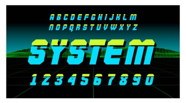 80 'lerin Retro Futurism tarzı yazı tipi. Vektör Fırça Vuruşu Alfabesi. Retro Futurism Eski VHS Tarzı. Sistem. Futuristik Oyun ya da Müzik