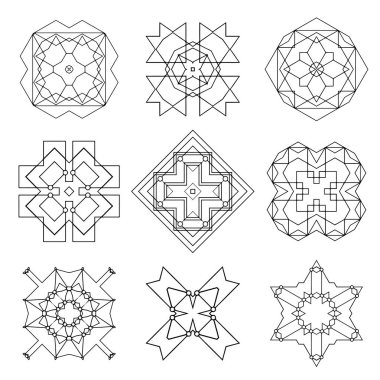 Geometrik şekiller kümesi. Kutsal geometri. Simya, din, felsefe, hipster unsurlar. 