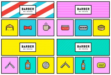 80 'ler ya da 90' lar Retro Colours 'lu Stil Simgesi. Nostalji. Berber Dükkanı.