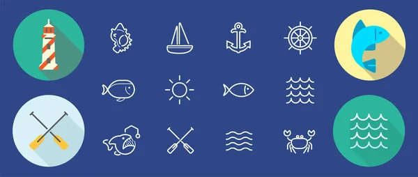 Набор Векторных Элементов Питания Моря Иллюстраций Морских Знаков Использован Качестве — стоковый вектор