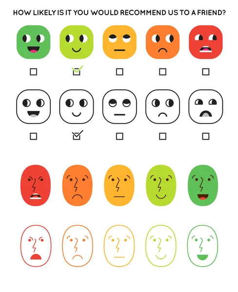 Set Von Zufriedenheitsbewertungssymbolen Set Von Feedback Symbolen Form Von Emotionen — Stockvektor