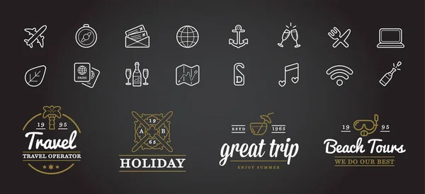 Set Travel Tourism Holiday Elements Signs Icons Set — Vetor de Stock