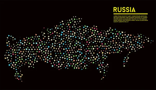 Geometrik basit bir Rusya Federasyonu haritası. Beyaz arkaplanda renkli üçgenler. İş tasarımınız için üçgen desen. Vektör.