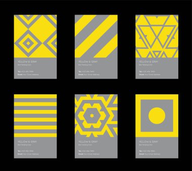 Trendi Sarı ve Gri Renk Örnekleri. Vektör Asgari Grafik. Dikey Soyut Desen Kartları Ayarlandı.