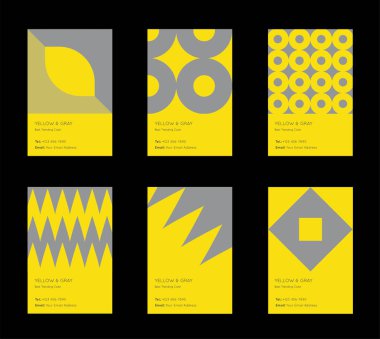 Trendi Sarı ve Gri Renk Örnekleri. Vektör Asgari Grafik. Dikey Soyut Desen Kartları Ayarlandı.