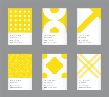 Trendi Sarı ve Gri Renk Örnekleri. Vektör Asgari Grafik. Dikey Soyut Desen Kartları Ayarlandı.
