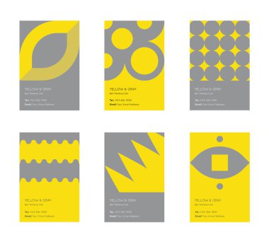 Trendi Sarı ve Gri Renk Örnekleri. Vektör Asgari Grafik. Dikey Soyut Desen Kartları Ayarlandı.