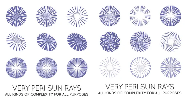 Set Sunburst Vector Rays Sun Trendy Very Peri Color — Stockvector