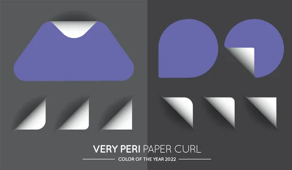 Set Trendy Very Peri Vector Circle Paper Curl Shadow Isolated — Stok Vektör