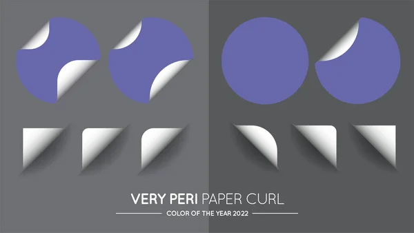 Set Trendy Very Peri Vector Circle Paper Curl Shadow Isolated - Stok Vektor