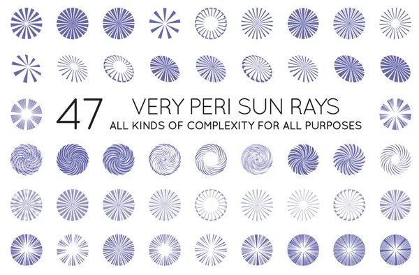 Set Sunburst Vector Rays Sun Trendy Very Peri Color — Archivo Imágenes Vectoriales