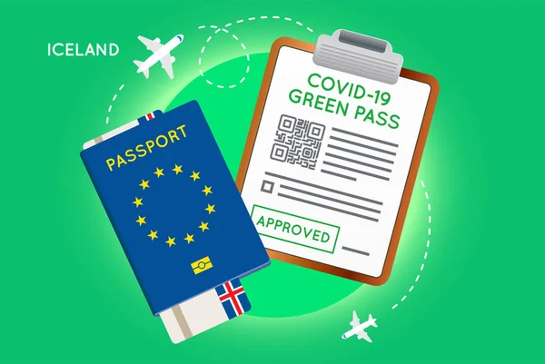 Covid Immunity Passport Code Vaccination Negative Coronavirus Test Green Valid — Archivo Imágenes Vectoriales