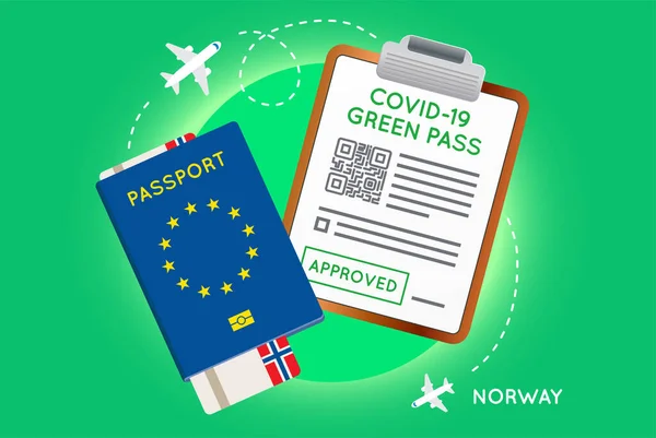 Passaporte Imunidade Covid Com Código Vacinação Teste Coronavírus Negativo Verde — Vetor de Stock