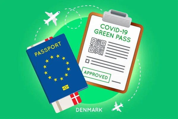 Passaporte Imunidade Covid Com Código Vacinação Teste Coronavírus Negativo Verde — Vetor de Stock