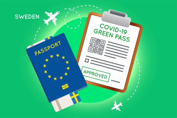 Pasaporte Inmunidad Covid Con Código Vacunación Prueba Coronavirus Negativa Verde — Vector de stock