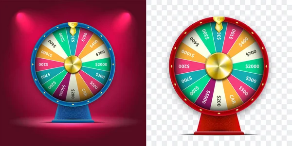Set Vector Spinning Fortune Wheel Realistic Style Lucky Roulette Illustration — Stok Vektör