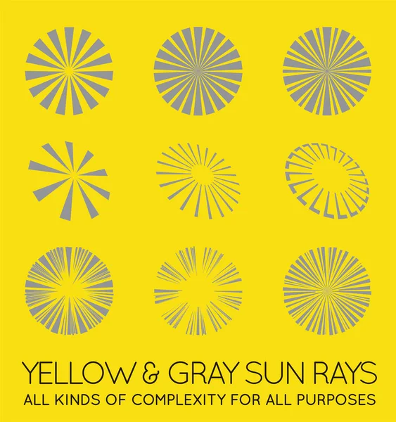 Set Rayos Vectoriales Sol Sunburst Trendy Yellow Gray Color Swatch — Archivo Imágenes Vectoriales