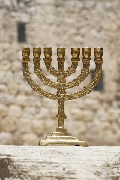 Gold Menorah Background Walls Jerusalem — стокове фото