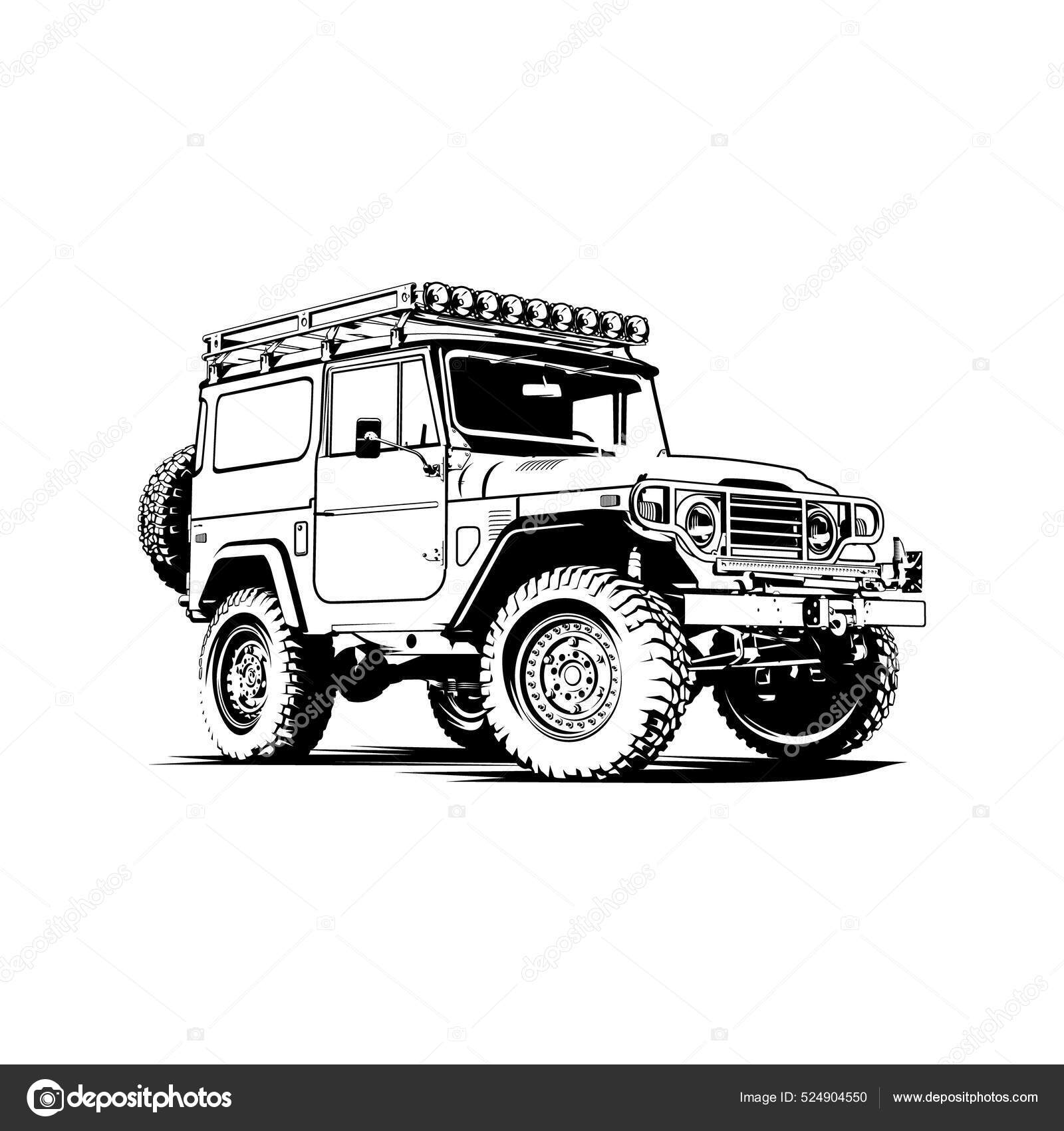 Jeep Land Cruiser Fj40 Car Illustration Vector Line Art Black 스톡 벡터 -  ©mfkrt 524904550, image size:1600x1700