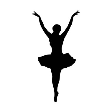 Balerin kadın silüeti vektör illüstrasyonu siyah-beyaz