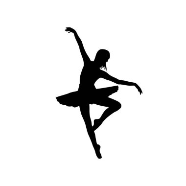 Balerin kadın silüeti vektör illüstrasyonu siyah-beyaz