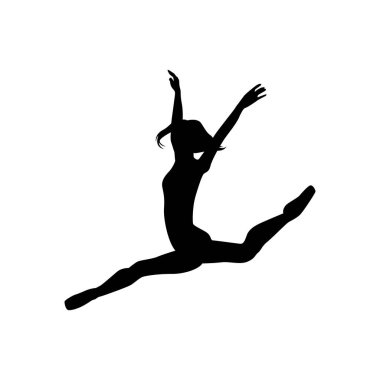 Dansçı kadın silueti vektör illüstrasyonu siyah ve beyaz