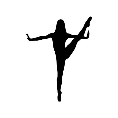 Dansçı kadın silueti vektör illüstrasyonu siyah ve beyaz