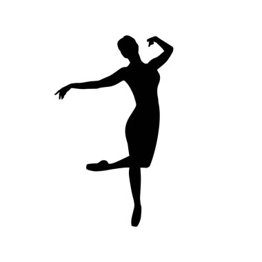 Dansçı kadın silueti vektör illüstrasyonu siyah ve beyaz