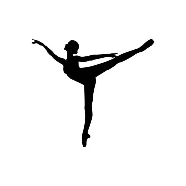 Dansçı kadın silueti vektör illüstrasyonu siyah ve beyaz