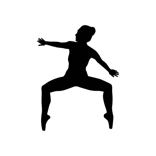 Ballet Bailarina Mujer Silueta Vector Ilustración Blanco Negro — Vector de stock