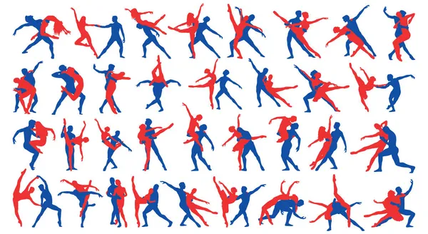 Set Paar Balletdansers Silhouet Vector Illustratie — Stockvector