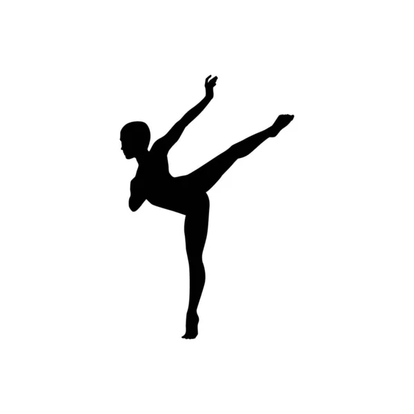 Bailarina Mujer Silueta Vector Ilustración Blanco Negro — Vector de stock