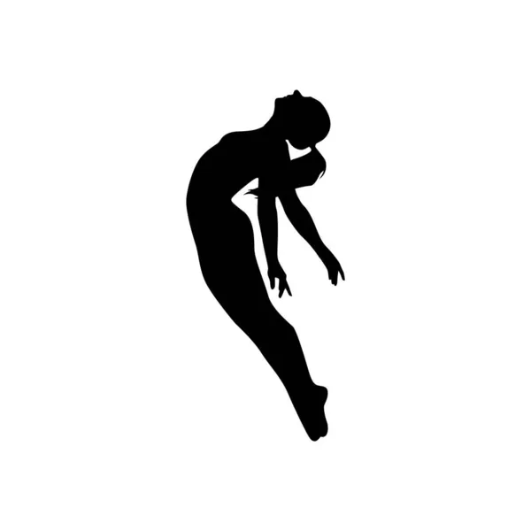 Bailarina Mujer Silueta Vector Ilustración Blanco Negro — Vector de stock