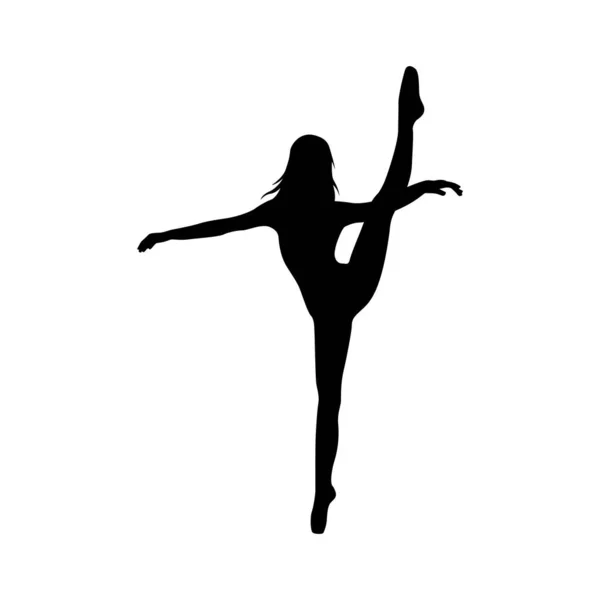 Bailarina Mujer Silueta Vector Ilustración Blanco Negro — Vector de stock