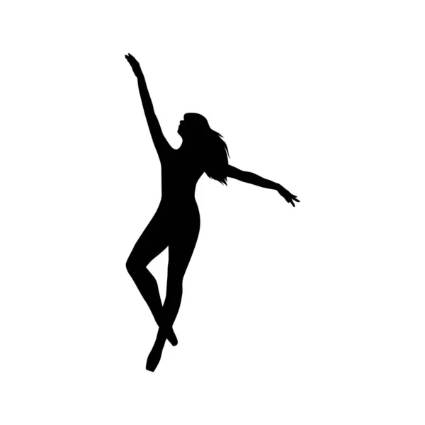 Bailarina Mujer Silueta Vector Ilustración Blanco Negro — Vector de stock