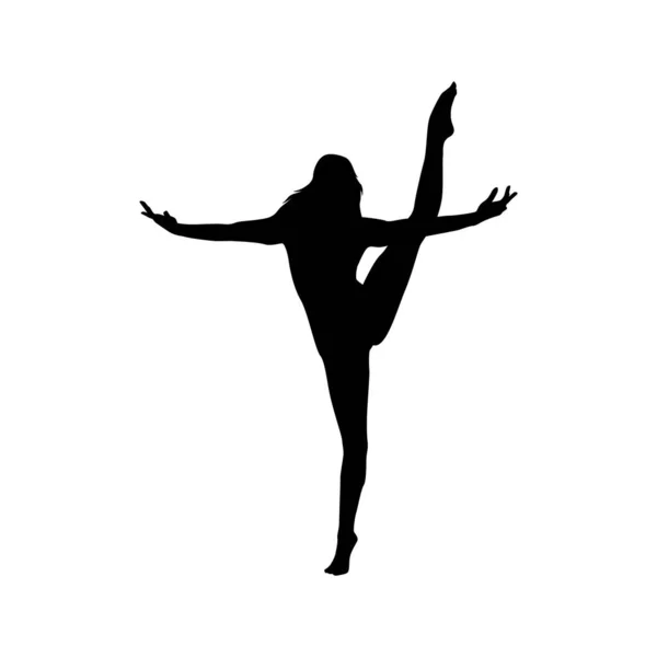 Bailarina Mujer Silueta Vector Ilustración Blanco Negro — Vector de stock