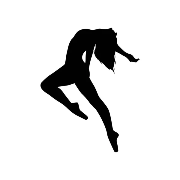 Bailarina Mujer Silueta Vector Ilustración Blanco Negro — Vector de stock