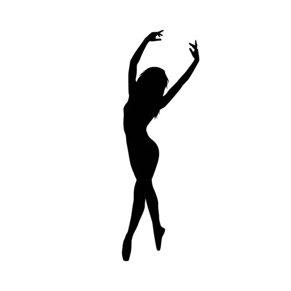 Bailarina Mujer Silueta Vector Ilustración Blanco Negro — Vector de stock