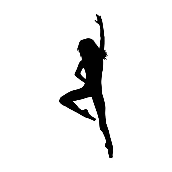 Bailarina Mujer Silueta Vector Ilustración Blanco Negro — Vector de stock