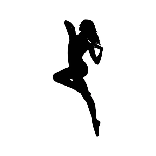 Danseuse Femme Silhouette Vectorielle Illustration Noir Blanc — Image vectorielle